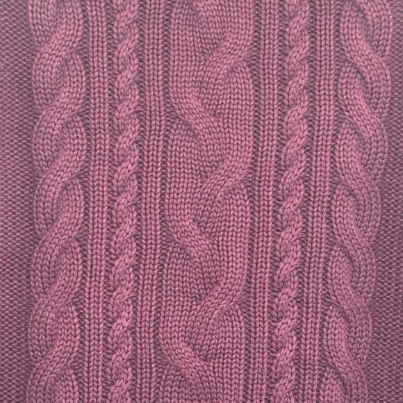 L.L. Bean Women's Medium Maroon Cable Knit High Collar Cotton Zip Up Sweater - Picture 5 of 7